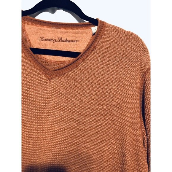 Tommy Bahama Mens Medium Orange V-Neck Sweater Thermal Long Sleeve - Picture 2 of 4